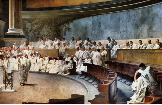 로마 원로원의 회의하는 모습, 출처 = Wikimedia Commons